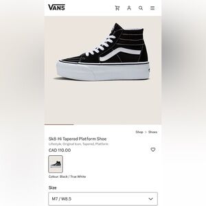 Vans Sk8-Hi Tapered Platform Shoes - Black and White. Women’s sz 8.5